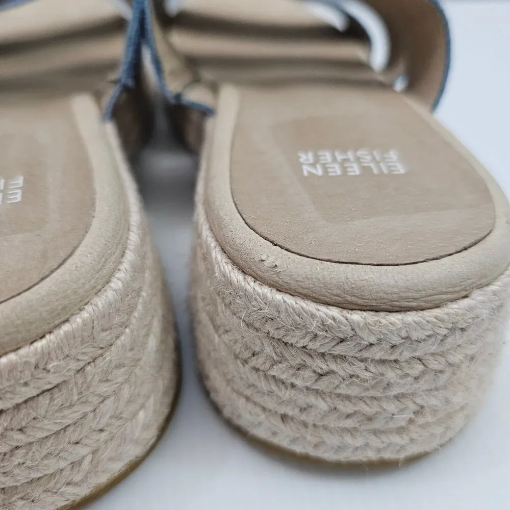 Eileen Fisher Mayla Espadrille Sandal Womens 10 Denim Jute Platform Slide